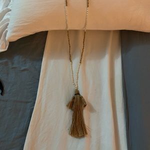 Crystal and pearl hippie tassel necklace!